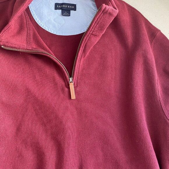 100% Cotton Lands' End Burgundy Bedford Rib Quarter Zip Sweatshirt, Large - Picture 5 of 6